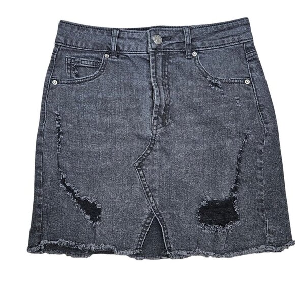 wild fable Dresses & Skirts - Wild Fable‎ Womens Size 2 Black Denim Ripped Destroyed Jean Cut Off Mini Skirt